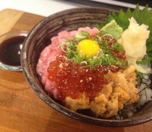 Negi Otoro Don with Ikura and Quail egg 